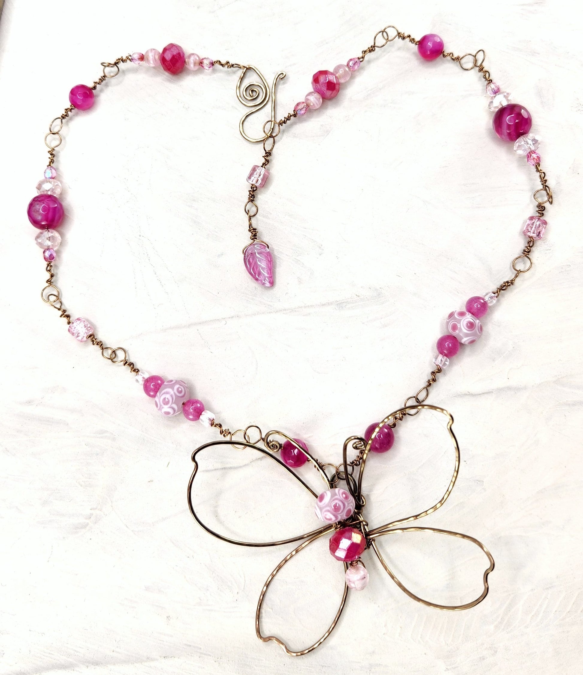 Fairytale Forest Butterfly Necklace in Deep Pink Renaissance Adjustable Length Fantasy Woodland