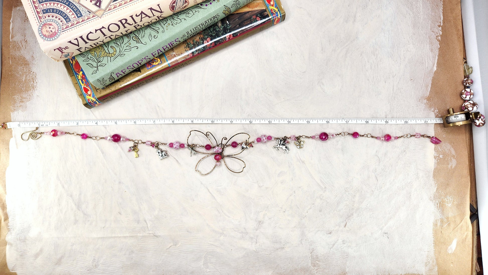 Fairytale Forest Butterfly Necklace in Deep Pink Renaissance Adjustable Length Fantasy Woodland