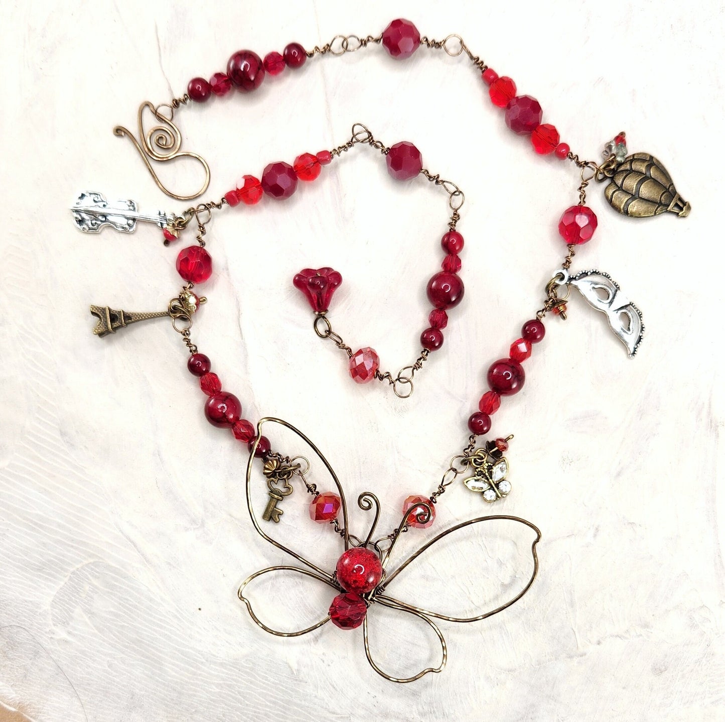 Fairytale Forest Butterfly Necklace in Red Renaissance Adjustable Length Fantasy Woodland