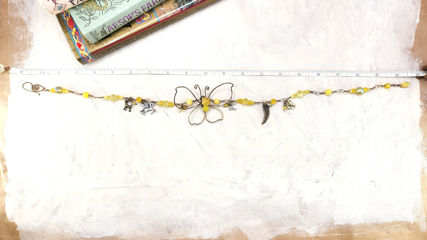 Fairytale Forest Butterfly Necklace in Yellow Renaissance Adjustable Length Fantasy Woodland