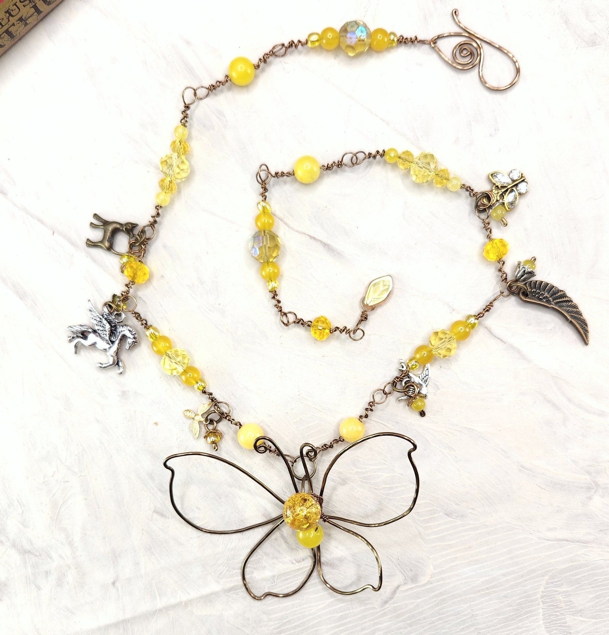 Fairytale Forest Butterfly Necklace in Yellow Renaissance Adjustable Length Fantasy Woodland