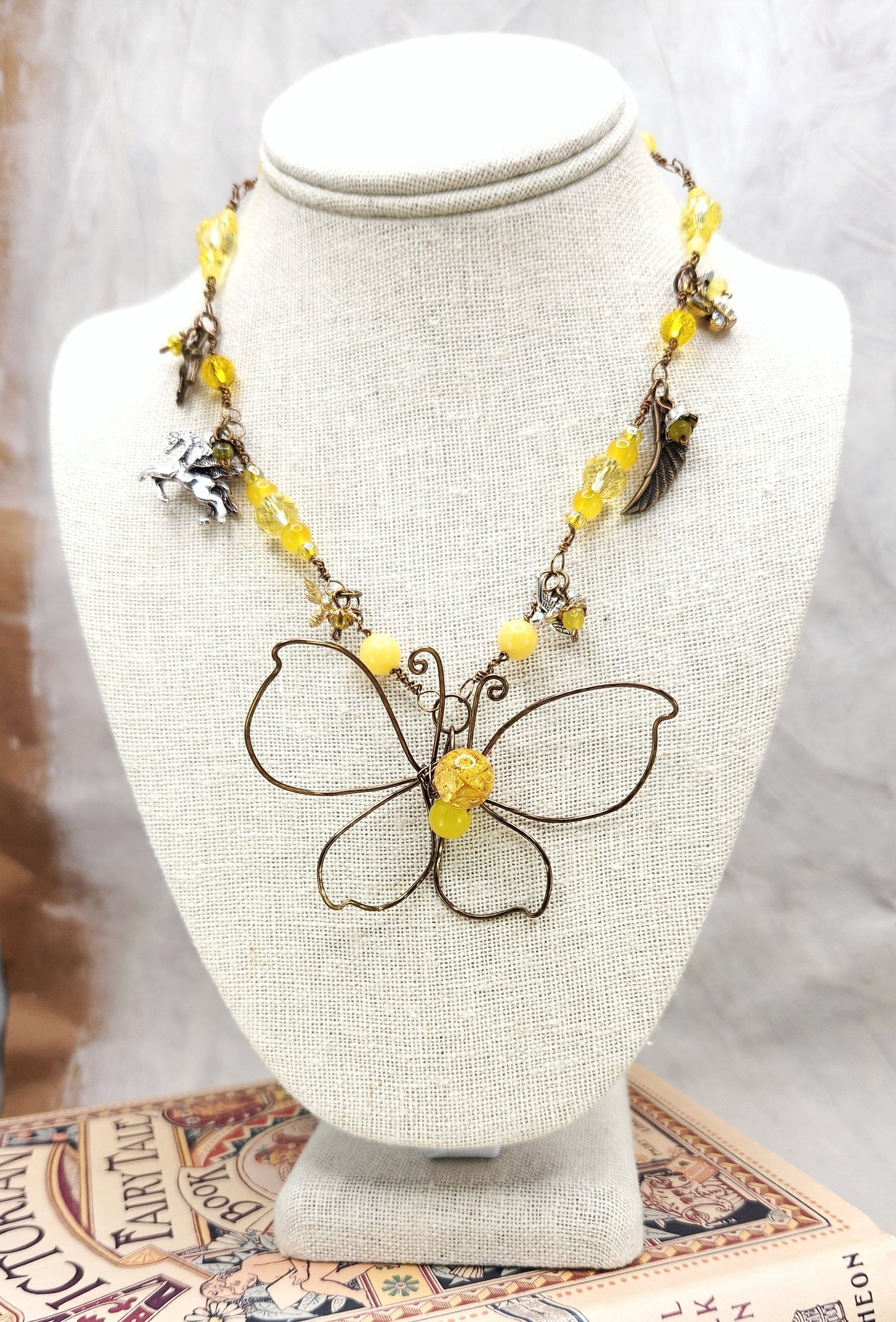 Fairytale Forest Butterfly Necklace in Yellow Renaissance Adjustable Length Fantasy Woodland