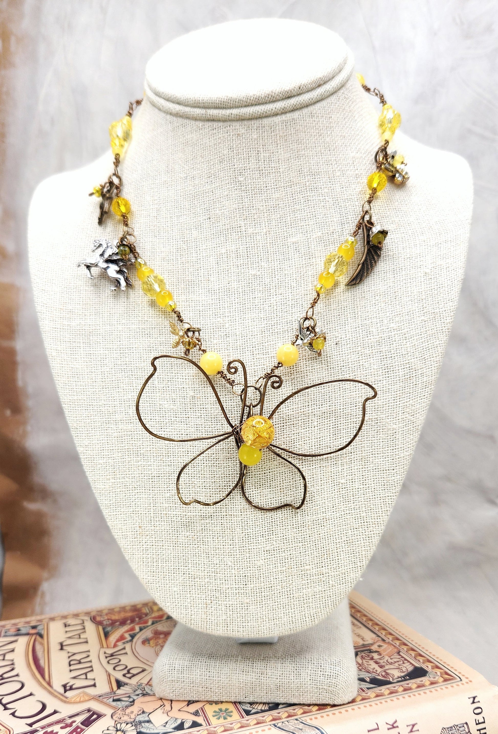 Fairytale Forest Butterfly Necklace in Yellow Renaissance Adjustable Length Fantasy Woodland
