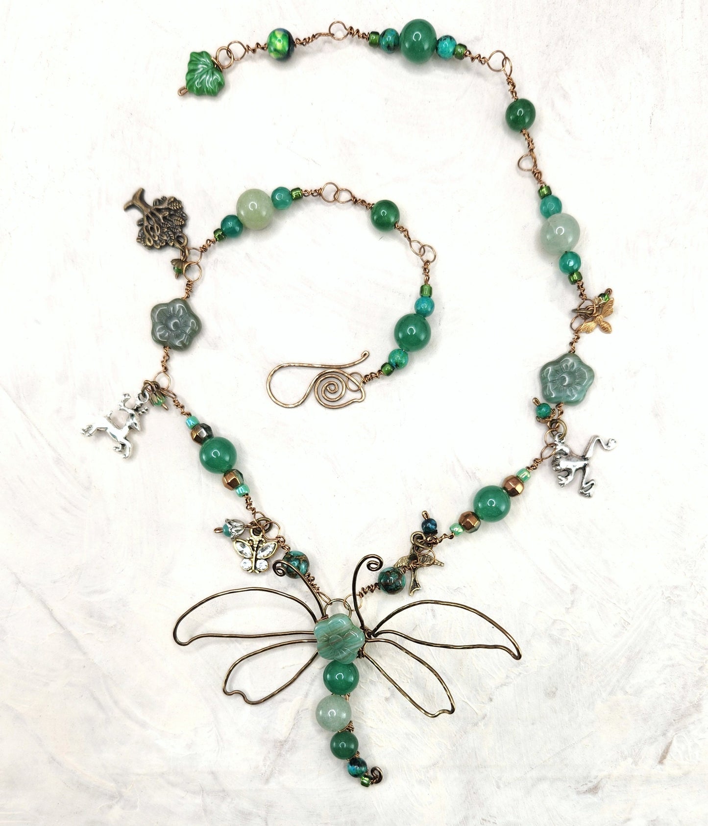 Fairytale Forest Dragonfly Necklace in Green Renaissance Adjustable Length Fantasy Woodland