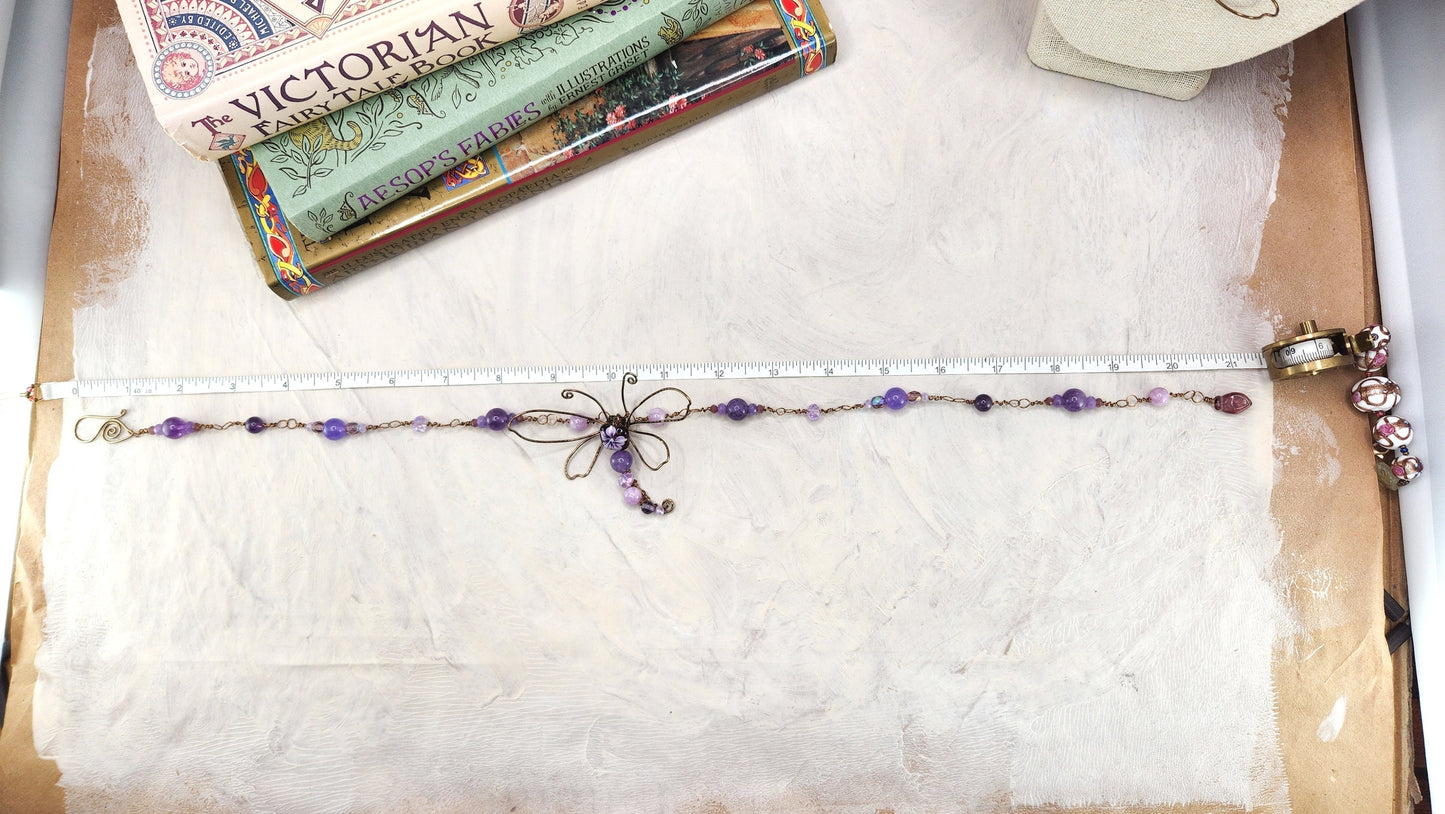 Fairytale Forest Dragonfly Necklace in Purple Renaissance Adjustable Length Fantasy Woodland