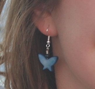 Surfer’s Paradise Handmade Beaded Earrings with Dark Blue Shell Butterflies #721