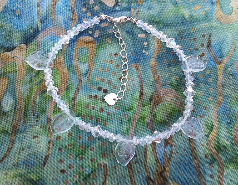 Handmade Bridal Anklet or Bracelet with Czech Glass Leaves, Made to Order with Silver or Gold Findings