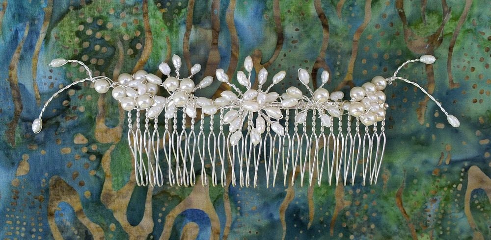 OOAK Handmade Bridal Veil Comb with Hand-wired Freshwater Pearls