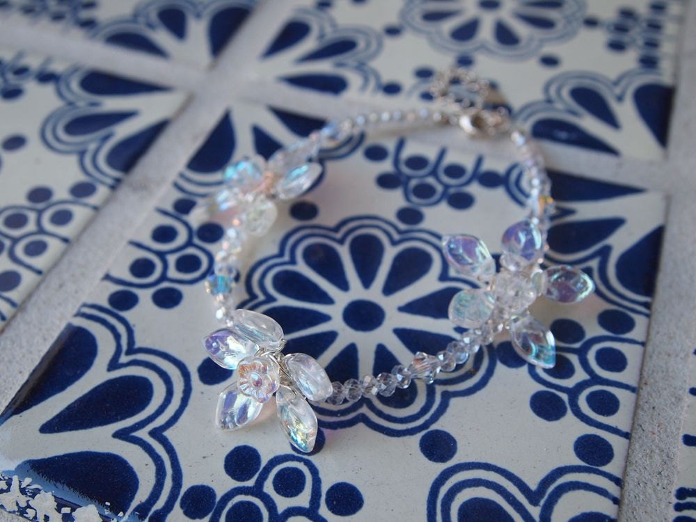 Handmade Bridal Choker, Anklet or Bracelet with Hand-wired Czech Glass Flowers, Made to Order with Silver or Gold Findings