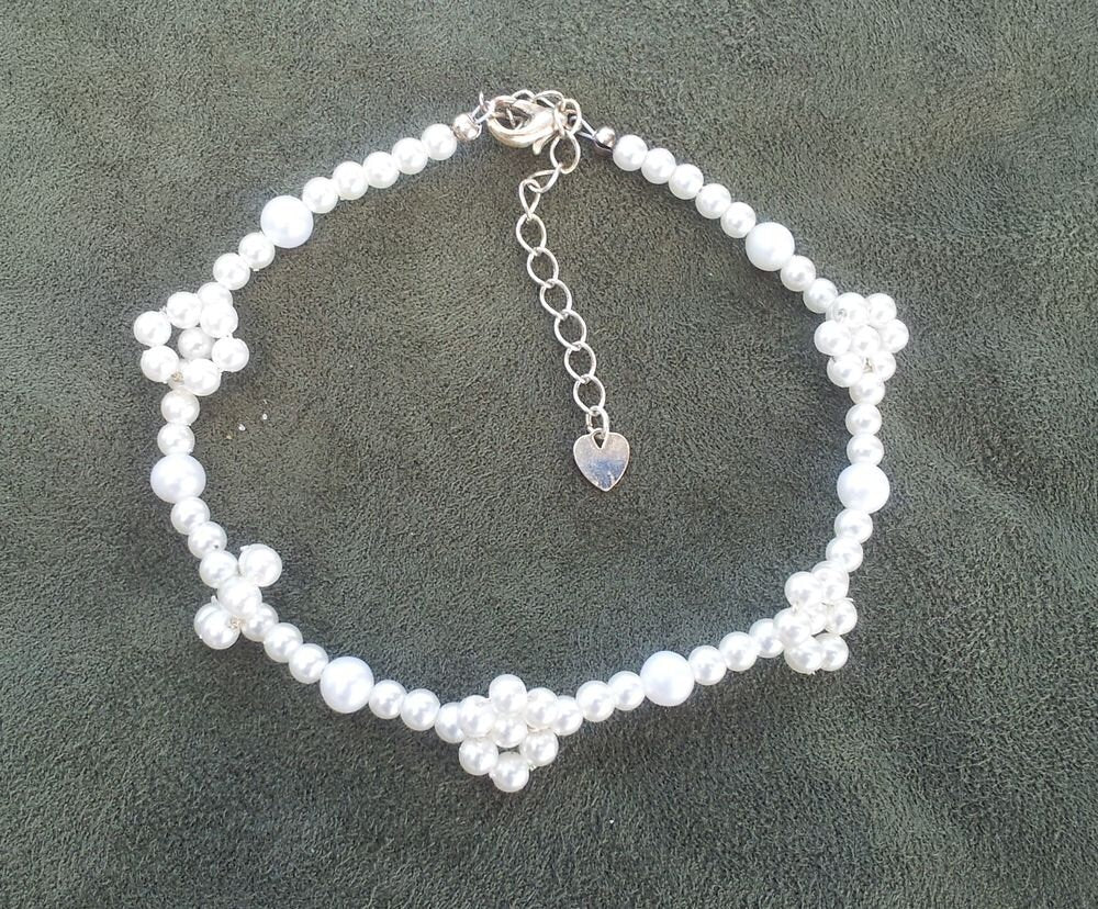 Handmade Bridal Anklet or Bracelet with Hand-wired Swarovski Pearl Flowers Style #638 Made to Order