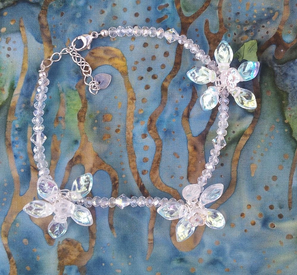 Handmade Bridal Choker, Anklet or Bracelet with Hand-wired Czech Glass Flowers, Made to Order with Silver or Gold Findings